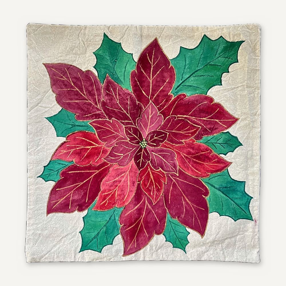 Hand-painted poinsettia cushion cover
